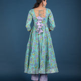 Sky Blue Lavender Floral Print Anarkali Set