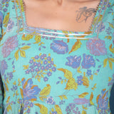 Sky Blue Lavender Floral Print Anarkali Set