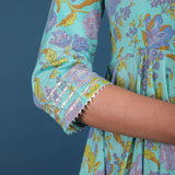 Sky Blue Lavender Floral Print Anarkali Set