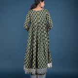 Forest Green Floral Print Anarkali Set