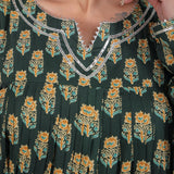 Forest Green Floral Print Anarkali Set