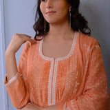 Peach Chanderi Kurti Set