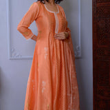 Peach Chanderi Kurti Set