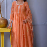 Peach Chanderi Kurti Set