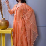 Peach Chanderi Kurti Set