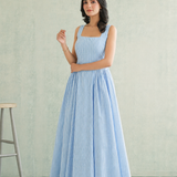 Sky Blue Gingham Fit-Flare Gown