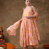 Peach Sunburst Printed Blended Fabric Cami Anarkali Set
