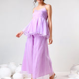 Lilac Organza Tiered Cami Set With Silver Piping