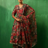 Deep Multicolour Floral Printed Blended Fabric Anarkali Set