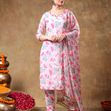 Soft Pink Tulip Motif Georgette Salwar Set With Metallic Gota Trims