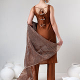 Copper Brown Silk Blend Salwar Set With Striped Dupatta