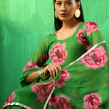 Emerald Green Floral Printed Georgette Anarkali Set