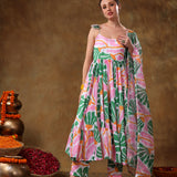 Ivory Abstract Printed Blended Fabric Cami Anarkali Set