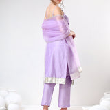 Lilac Silk Blend Salwar Set With Metallic Gota Border