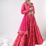 Hot Pink Florak Printed Cotton Lehenga Set