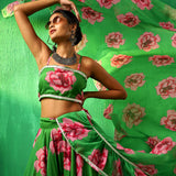 Emerald Green Floral Printed Georgette Sharara Set