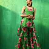 Emerald Green Floral Printed Georgette Sharara Set