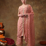 Dusty Rose And Mustard Printed Blended Fabric Straight Suit Set