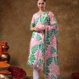 Mint Green Abstract Palm Leaf Georgette Salwar Set With Keyhole Neck