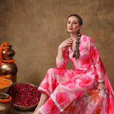 Bright Pink Poppy Floral Printed Georgette Salwar Set With Lace Accents