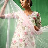 Ivory Rose Printed Blended Fabric Salwar Set With Pink Dupatta