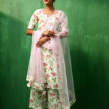 Ivory Rose Printed Blended Fabric Salwar Set With Pink Dupatta