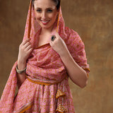 Mustard And Pink Jaal Print Blended Fabric Anarkali Set