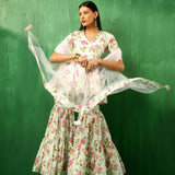 Ivory Rose Printed Blended Fabric Sharara Set With Pastel Dupatta