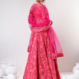 Hot Pink Florak Printed Cotton Lehenga Set