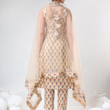 Beige Floral Printed Cotton Salwar Set With Halter Neck