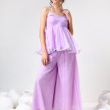 Lilac Organza Tiered Cami Set With Silver Piping