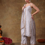 Lilac Strappy Georgette Salwar Set With Intricate Mirror Work Embroidery