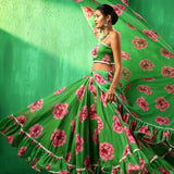 Emerald Green Floral Printed Georgette Sharara Set