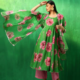 Emerald Green Floral Printed Georgette Anarkali Set