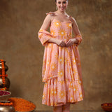 Peach Sunburst Printed Blended Fabric Cami Anarkali Set