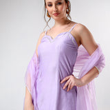 Lilac Silk Blend Salwar Set With Metallic Gota Border
