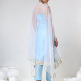 Powder Blue Cotton Salwar Set With Metallic Silver Hem