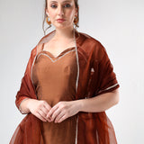 Rust Brown Silk Blend Salwar Set With Sheer Dupatta