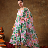 Ivory Abstract Printed Blended Fabric Cami Anarkali Set