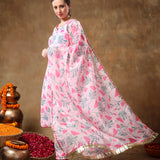 Soft Pink Tulip Motif Georgette Salwar Set With Metallic Gota Trims