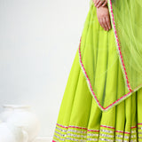 Neon Green Cotton Lehenga Set With Pink Striped Border