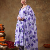 Lavender Floral Printed Georgette Anarkali Set With Gota Trim