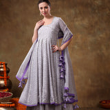 Lavender Micro Floral Georgette Anarkali Set With Layered Tassels