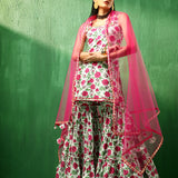 Ivory Rose Printed Blended Fabric Sharara Set With Pink Dupatta