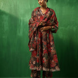 Deep Multicolour Floral Printed Blended Fabric Anarkali Set