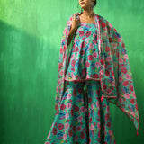 Turquoise Floral Printed Georgette Sharara Set