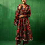 Deep Multicolour Floral Printed Blended Fabric Anarkali Set