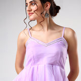 Lilac Organza Tiered Cami Set With Silver Piping