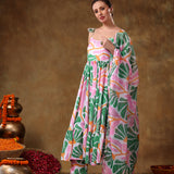 Ivory Abstract Printed Blended Fabric Cami Anarkali Set