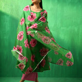 Emerald Green Floral Printed Georgette Anarkali Set